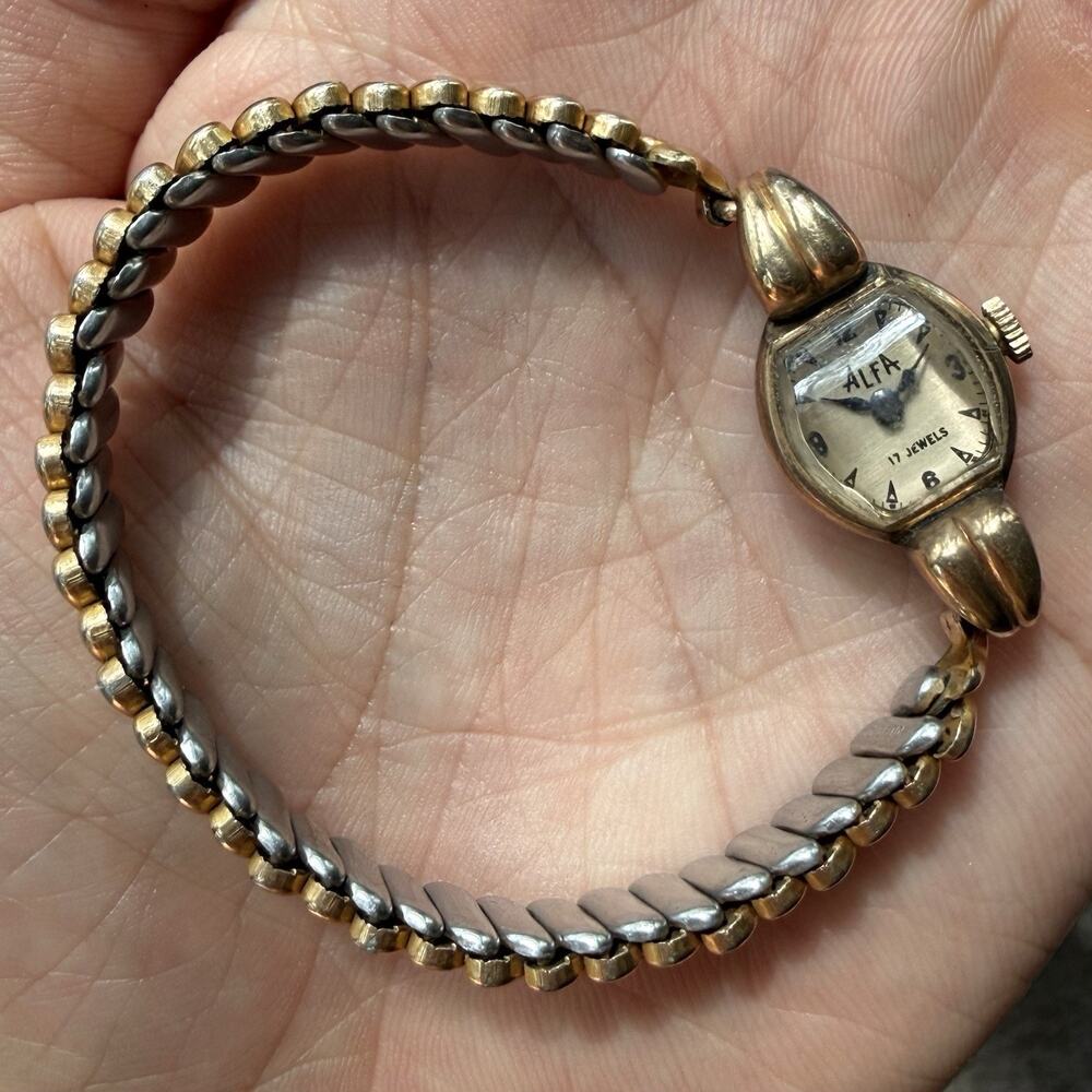 Vintage 50’s ALFA Ladies Cocktail Watch 10k Gold Filled Women’s Dainty 17 Jewels